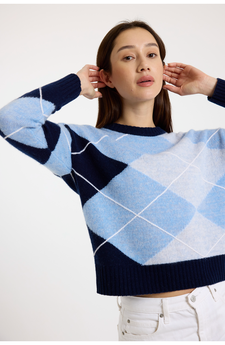 Brodie Pure Cashmere Argyle Crew Neck 100% Cashmere Sweater, Alternate, color, Navy