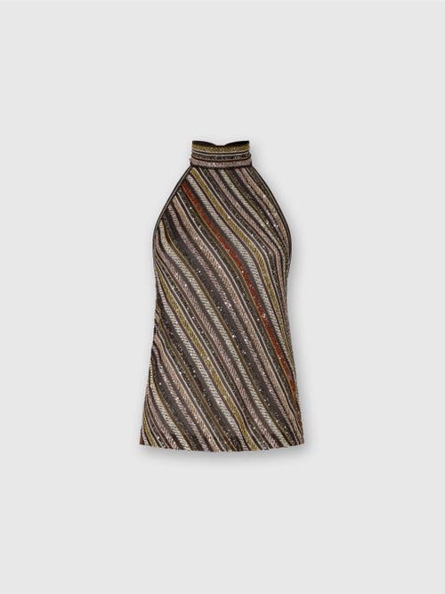 Missoni Womens Multicolor Beige Brown Halterneck Embellished Stretch-woven Top In Multi