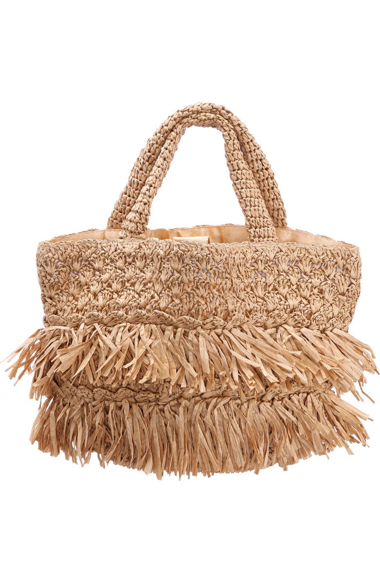 Nina Siggy Fringe Faux Raffia Tote, Main, color,