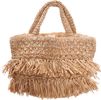 Siggy Fringe Faux Raffia Tote