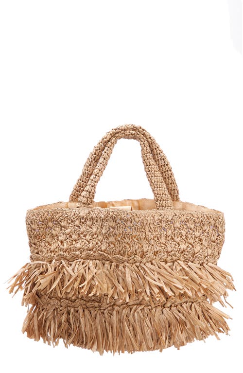 Shop Nina Siggy Fringe Faux Raffia Tote In Natural
