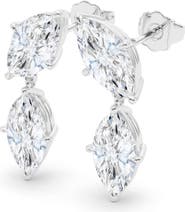 HauteCarat Lab Grown Diamond Twin Marquise Cut Drop Earrings