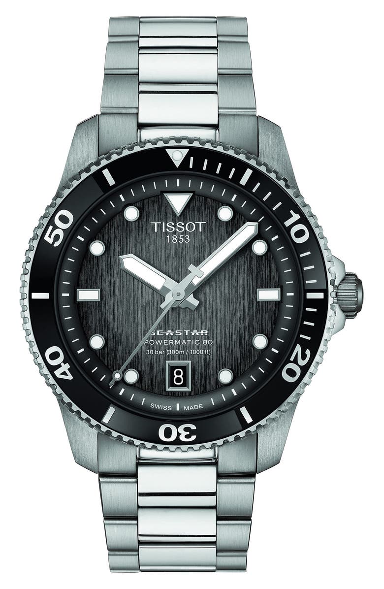 Tissot Tisso Seastar 1000 Powermatic 80 Bracelet Watch, 40mm, Main, color, Black/ Silver