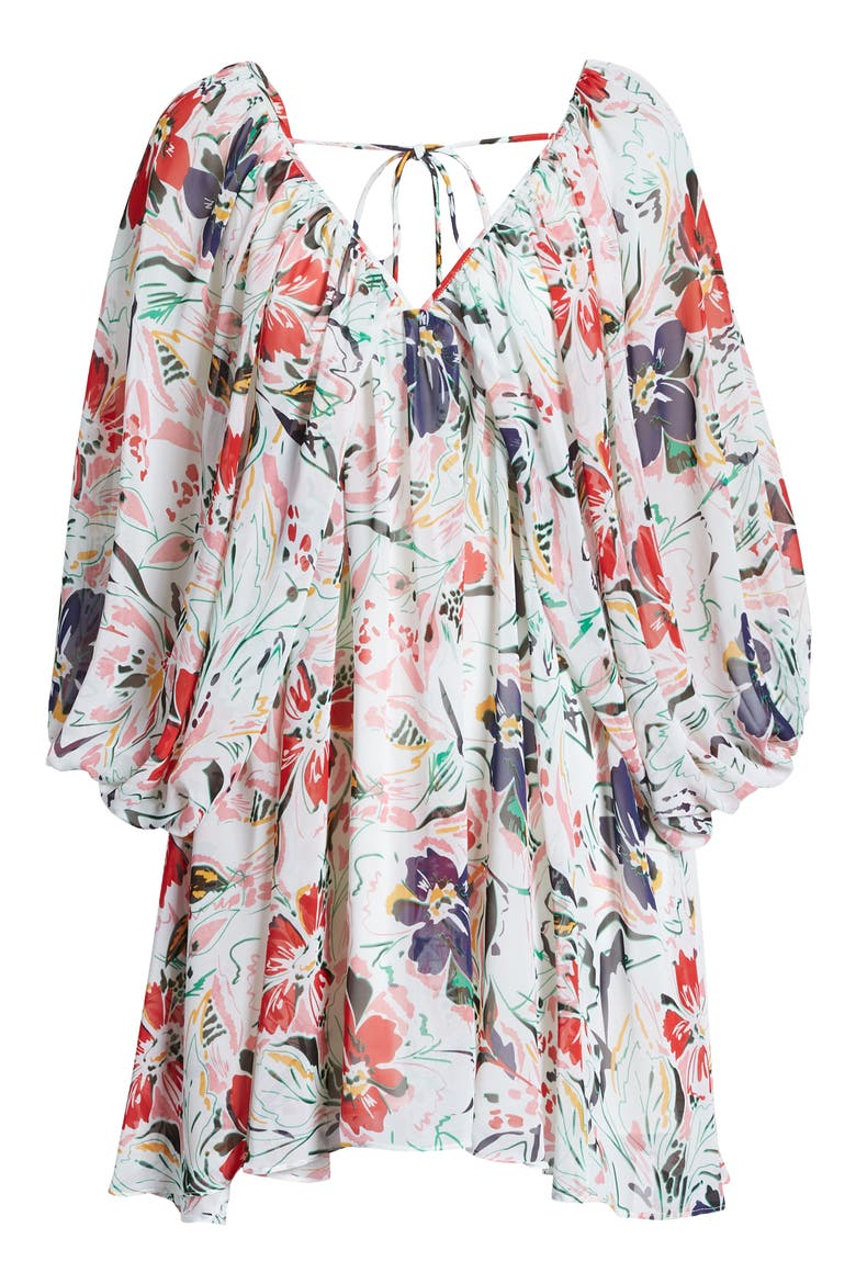 Floral Print Long Sleeve Minidress, Alternate, color, WHITE MULTI FLORAL