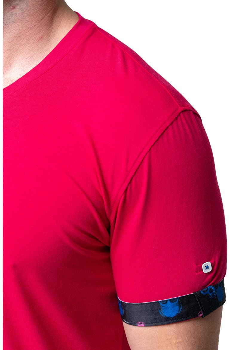 Vivaldi Solid Skull Fuchsia Pink V-Neck Cotton T-Shirt, Alternate, color, PINK