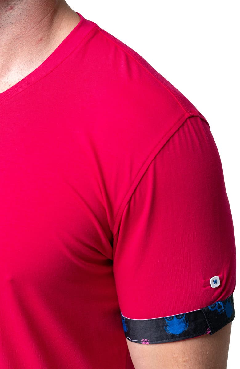 Maceoo Vivaldi Solid Skull Fuchsia Pink V-Neck Cotton T-Shirt, Alternate, color, Pink