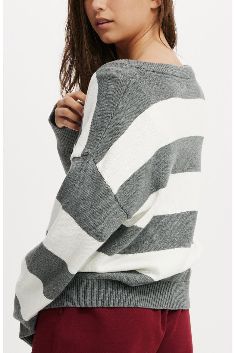 Women's Preppy V Neck Sweater, Alternate, color, Grey Stripe