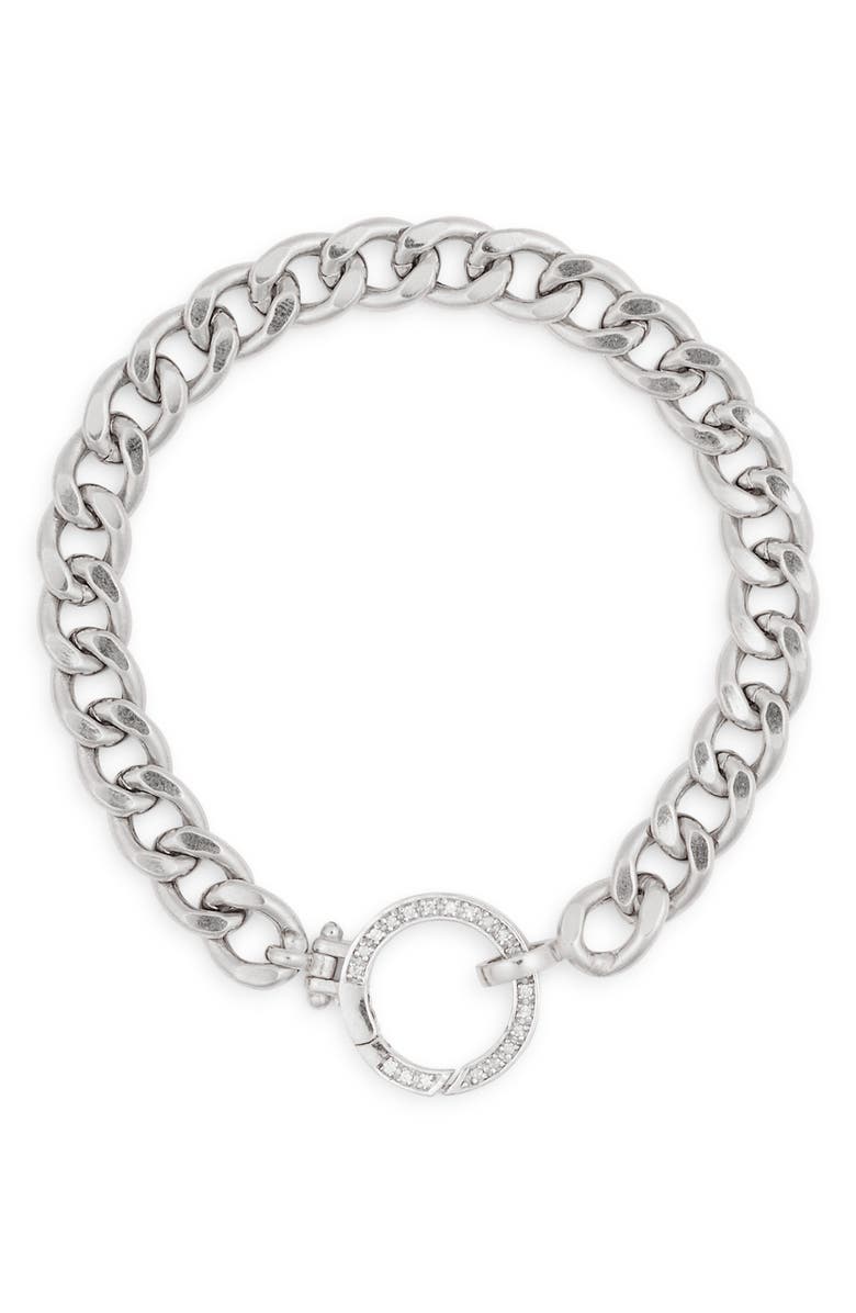 MESHMERISE Diamond Circle Curb Chain Bracelet, Main, color, White Gold