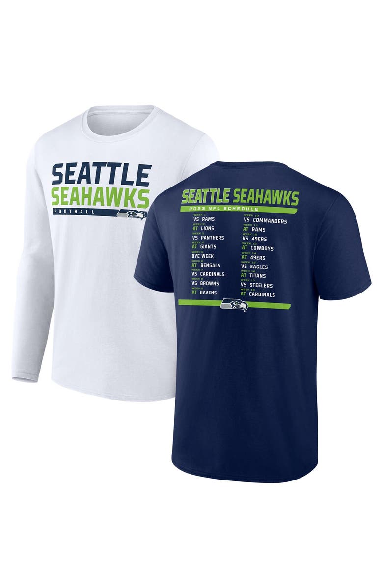 FANATICS Men's Fanatics Branded College Navy/White Seattle Seahawks Two-Pack 2023 Schedule T-Shirt Combo Set, Main, color, Navy