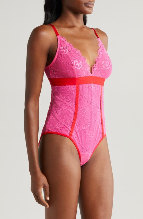 Lemonade Dolls Lace Bodysuit In Deep Pink