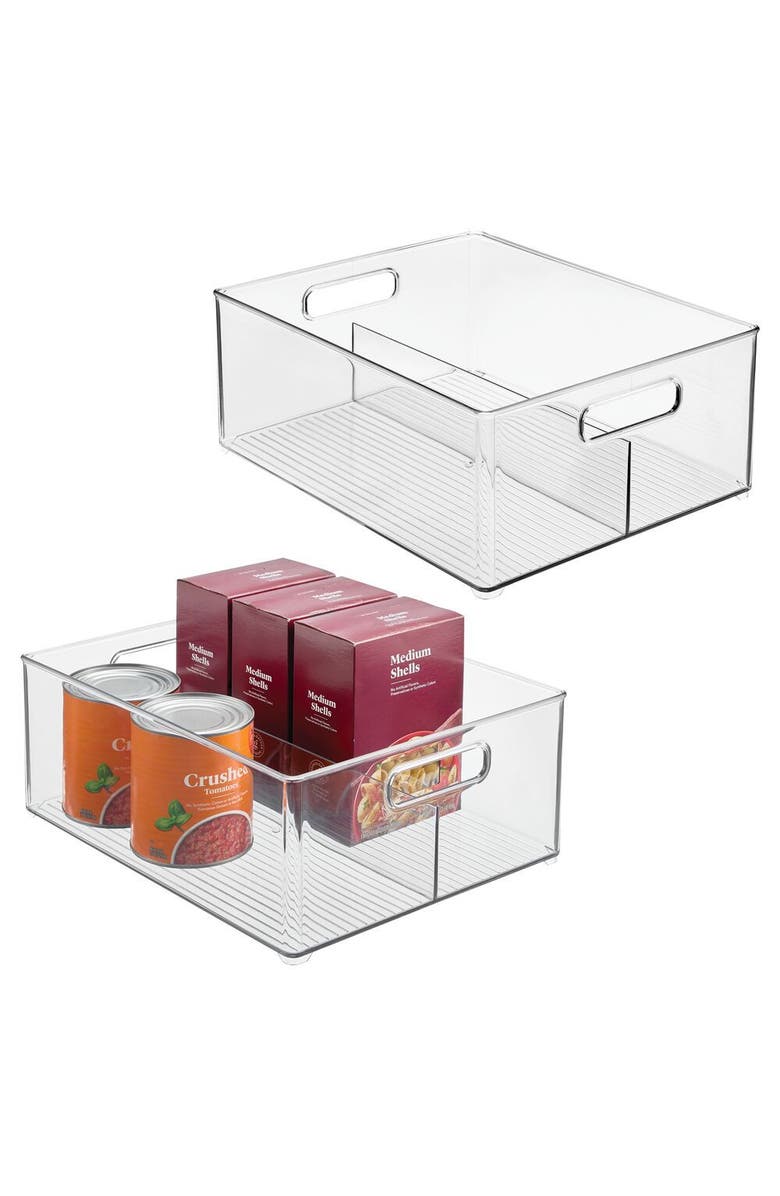 iDesign Divided Pantry Bin with Handles for Fridge or Pantry - Set of 2 - Clear, Main, color, Clear