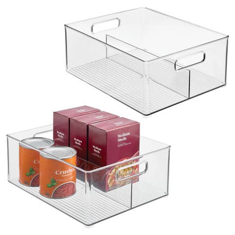 Divided Pantry Bin with Handles for Fridge or Pantry - Set of 2 - Clear