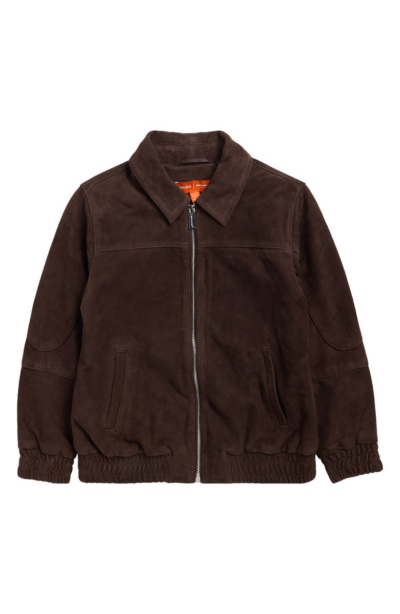 Reiss Kids' Rally Leather Bomber Jacket, Main, color, Distressed Brown