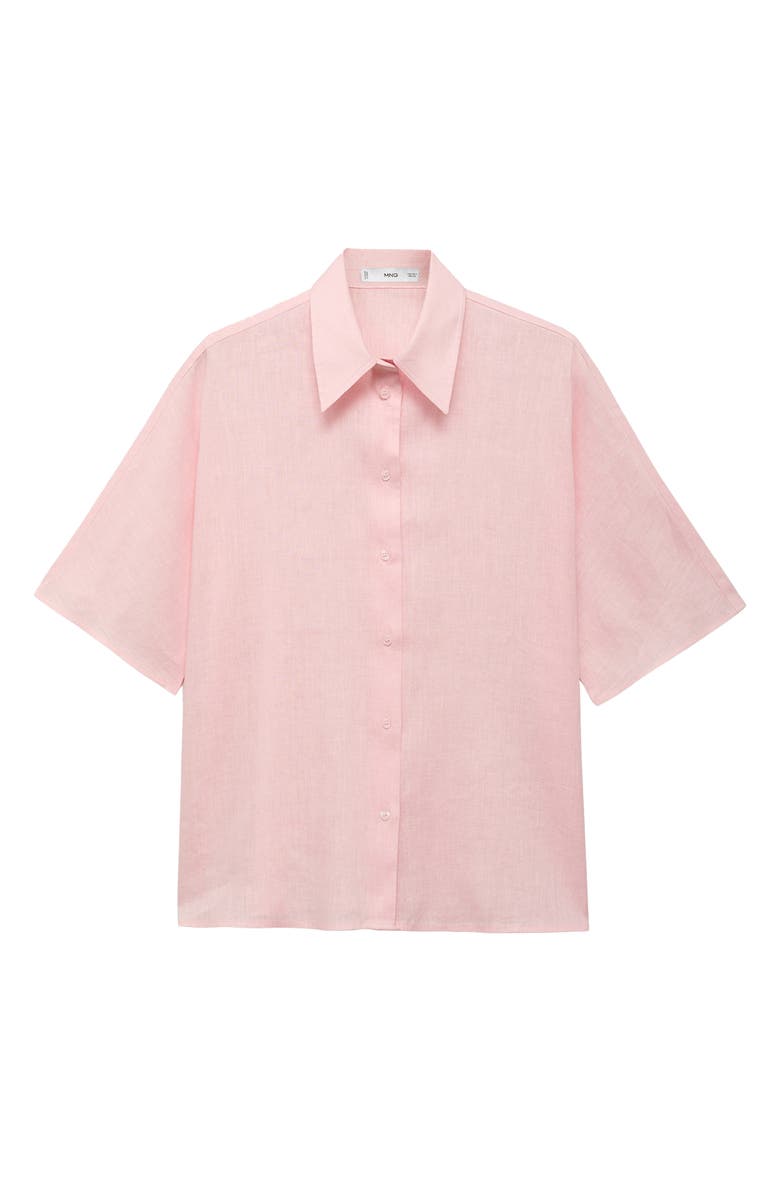 MANGO Pai Linen & Cotton Button-Up Shirt, Alternate, color, Light Pink
