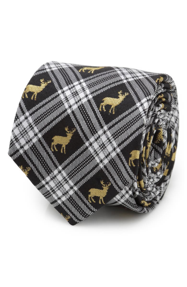 Cufflinks, Inc. Stag Black Plaid Silk Tie, Alternate, color, Black