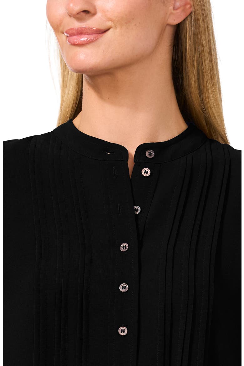 Pintuck Pleat Georgette Button-Up Top, Alternate, color, RICH BLACK