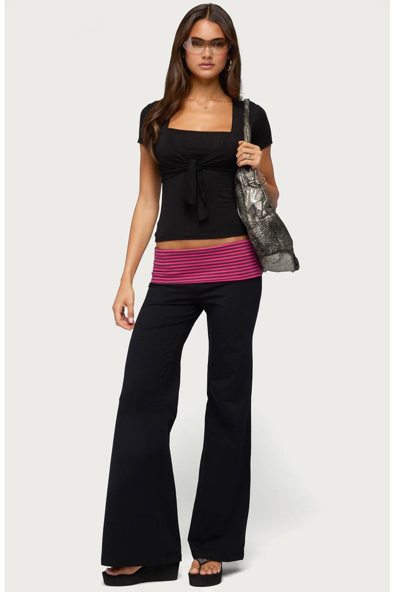 Maci Striped Foldover Wide Leg Pants, Alternate, color, BLACK-AND-PINK