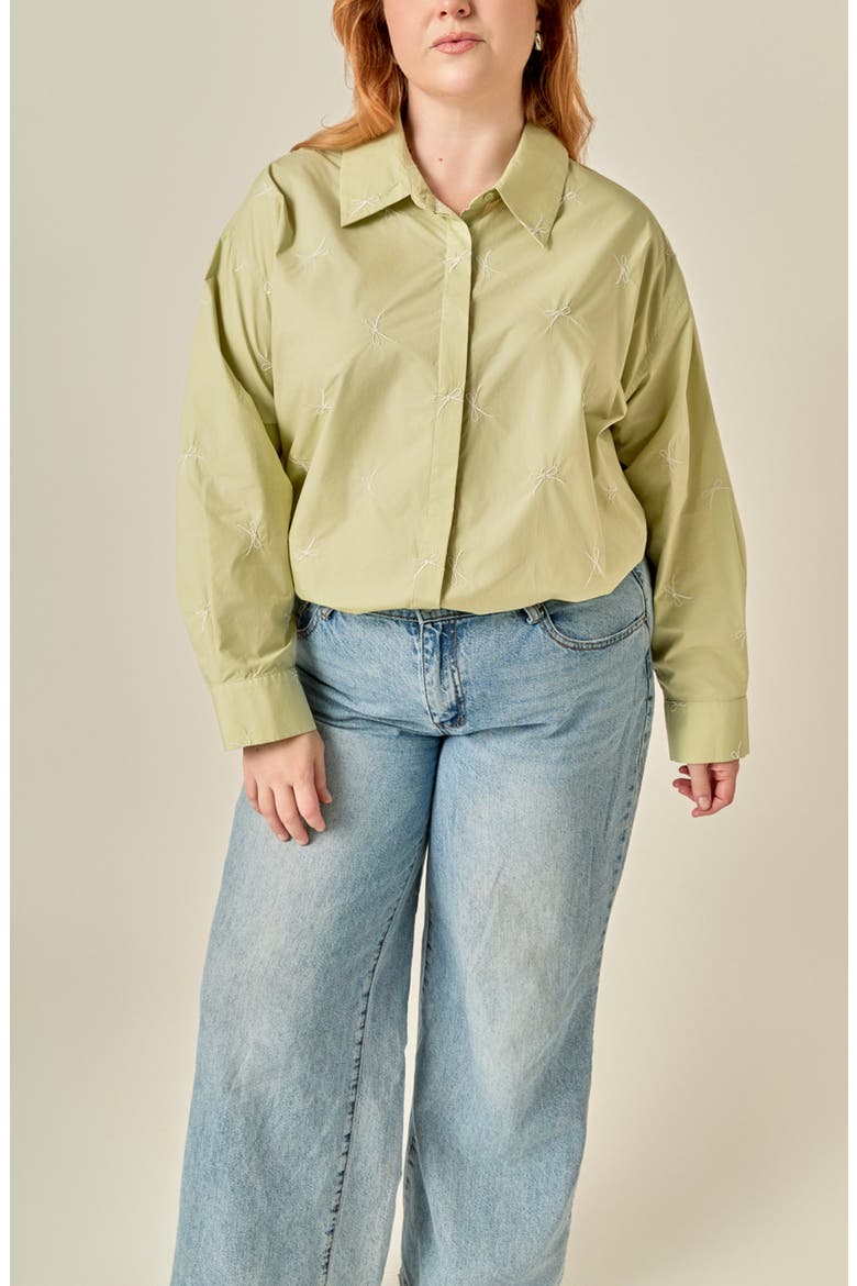 Bow-Embroidered Shirt, Alternate, color, SAGE