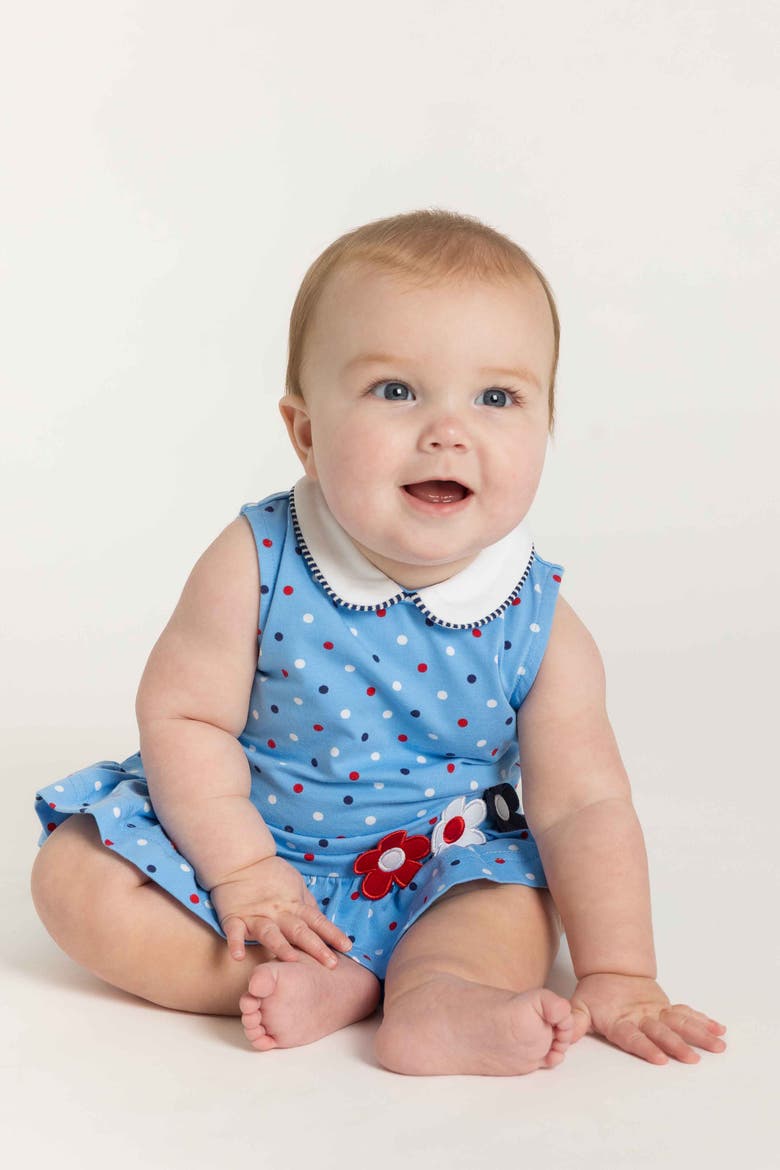 Printed Knit Romper With Flowers, Alternate, color, Blue/Multi