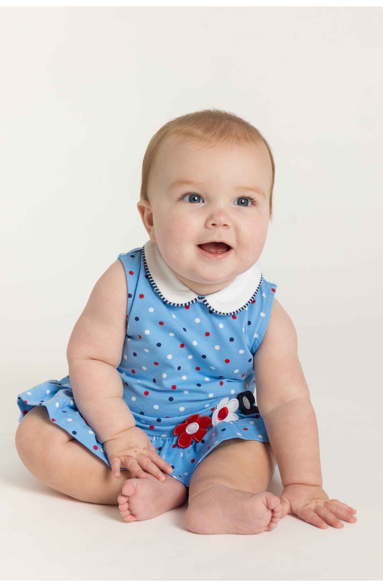 Florence Eiseman Printed Knit Romper With Flowers, Alternate, color, Blue/Multi