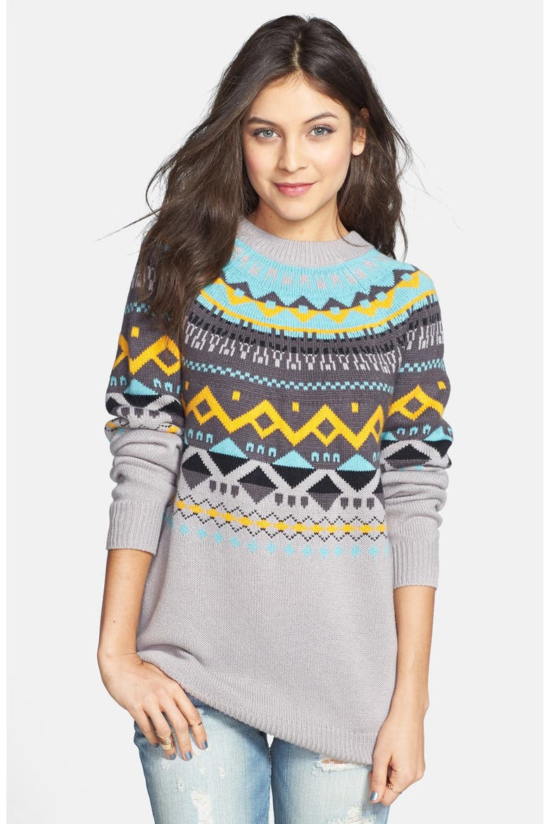 Back Zip Fair Isle Cardigan, Main, color, ROUNDABOUT GREY- CLAY