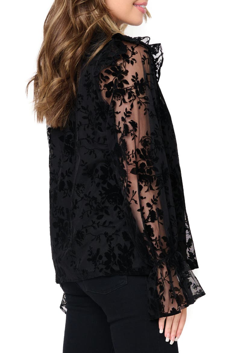 Flocked Mock Neck Top, Alternate, color, BLACK