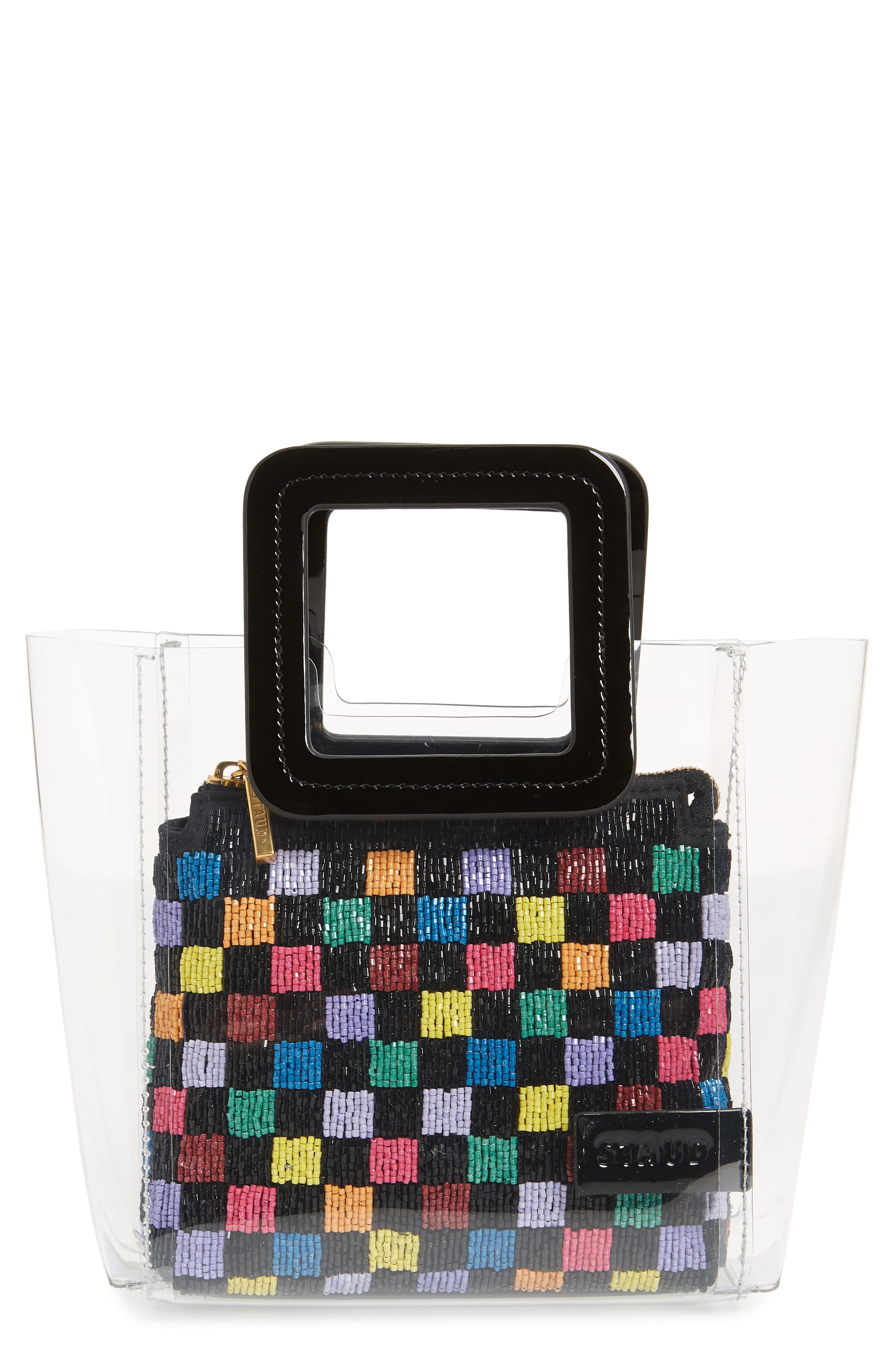 STAUD Mini Shirley Beaded Transparent Handbag, Main, color, 