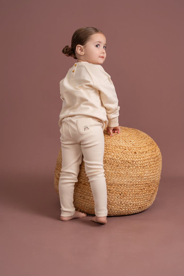 Girl Crown Print 2 Piece Long Sleeve Top and Ribbed Leggings Set, Alternate, color, Cream