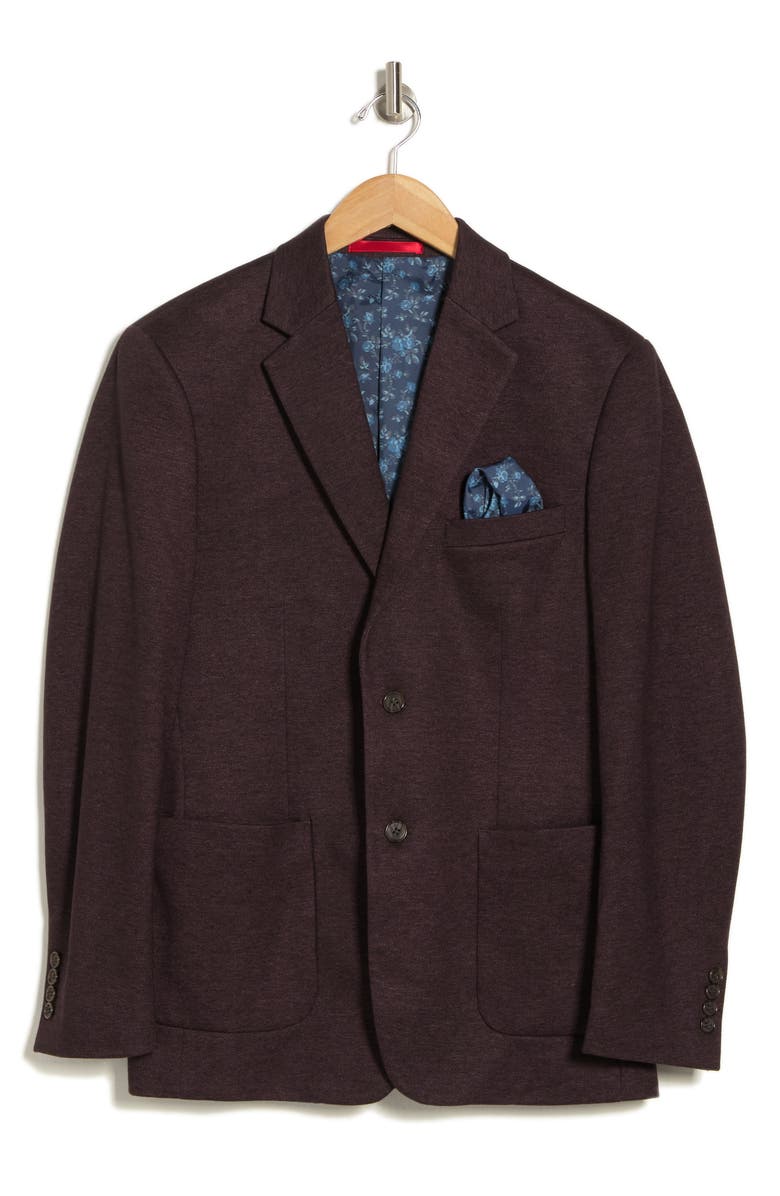 Lucky Brand Notch Lapel Cotton Blend Sport Coat, Alternate, color, Burgundy