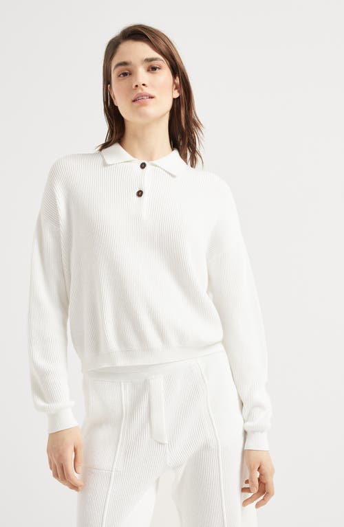 Brunello Cucinelli Women English Rib Cotton Polo-style Jersey With Jewellery In White