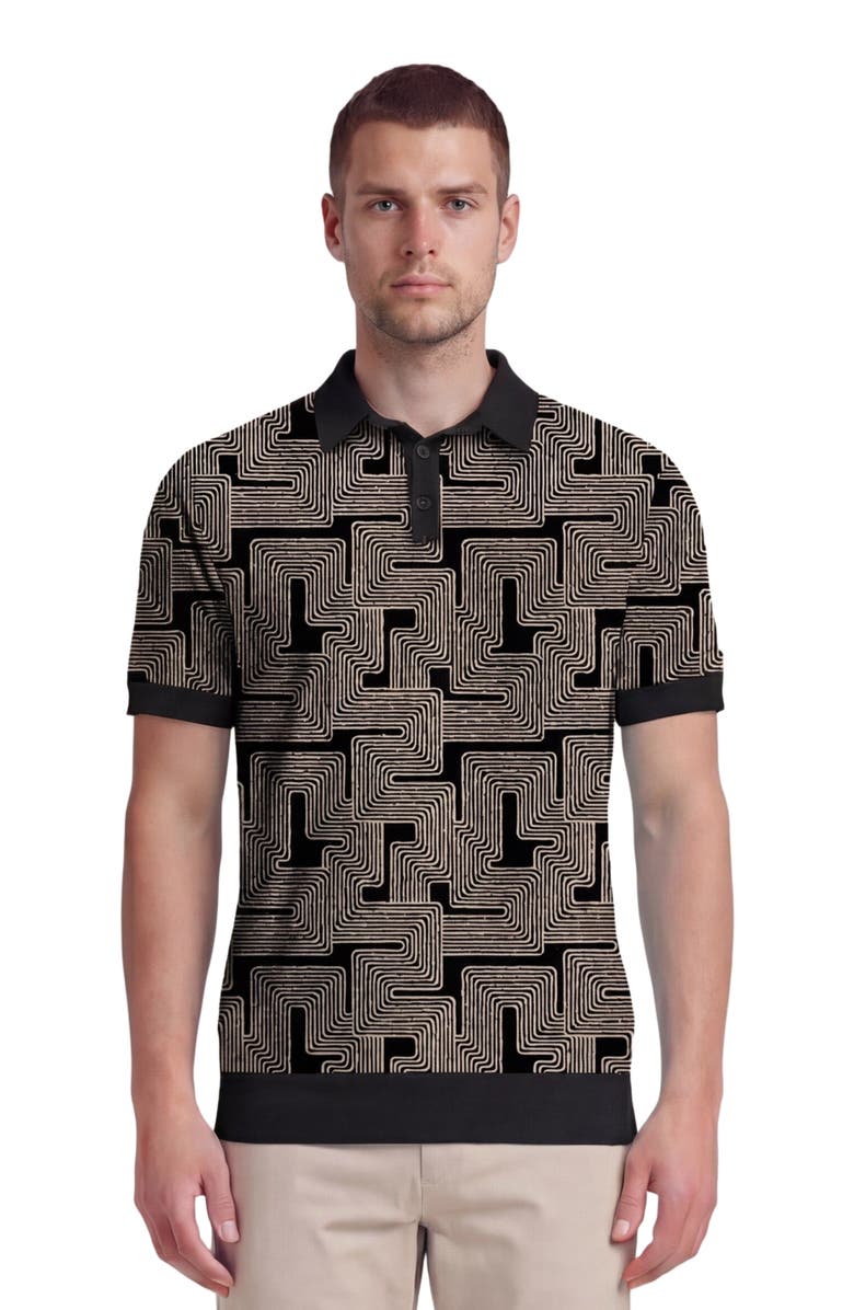 Lords of Harlech Inter Twine Mens Merino Silk Cashmere Polo, Main, color, Inter Twine Black