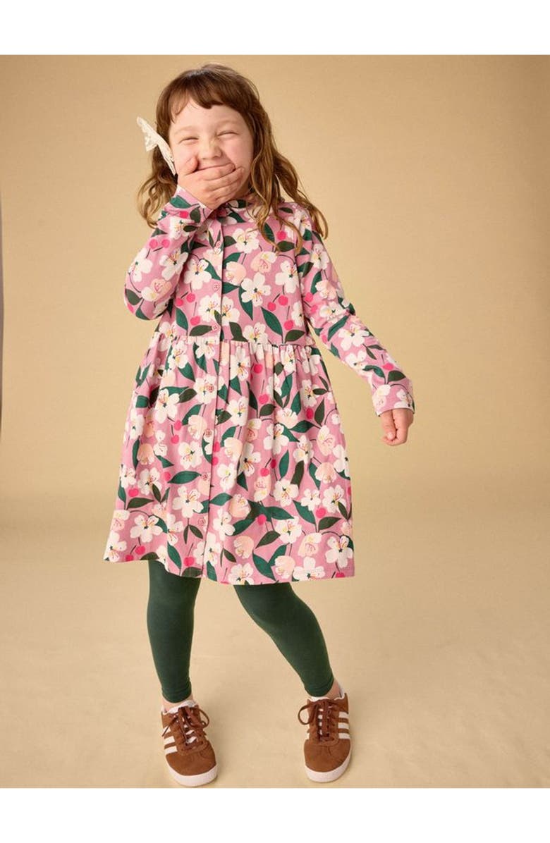 Tea Collection Cherry Collared Long Sleeve Shirtdress, Alternate, color, Cherry Blossoms