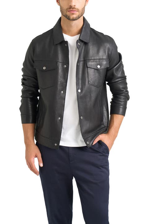 Lucca leather jacket for men trucker silhouette
