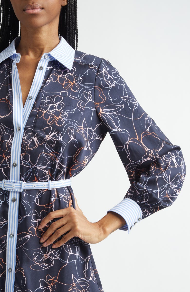 Cinq à Sept Malvia Floral Print Long Sleeve Shirtdress, Alternate, color, Navy Multi