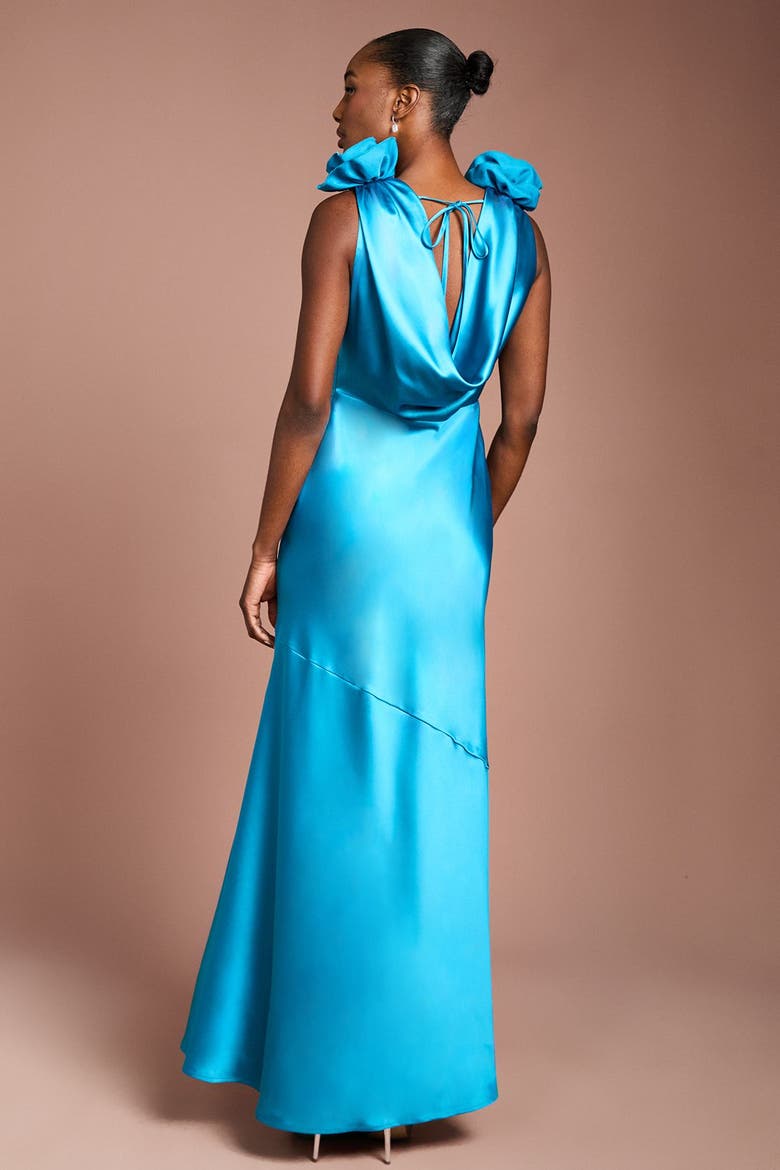 Corsage Satin V-Neck Maxi Dress, Alternate, color, Teal