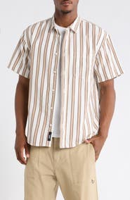 Vans Lawson Stripe Short Sleeve Cotton & Linen Button-Up Shirt