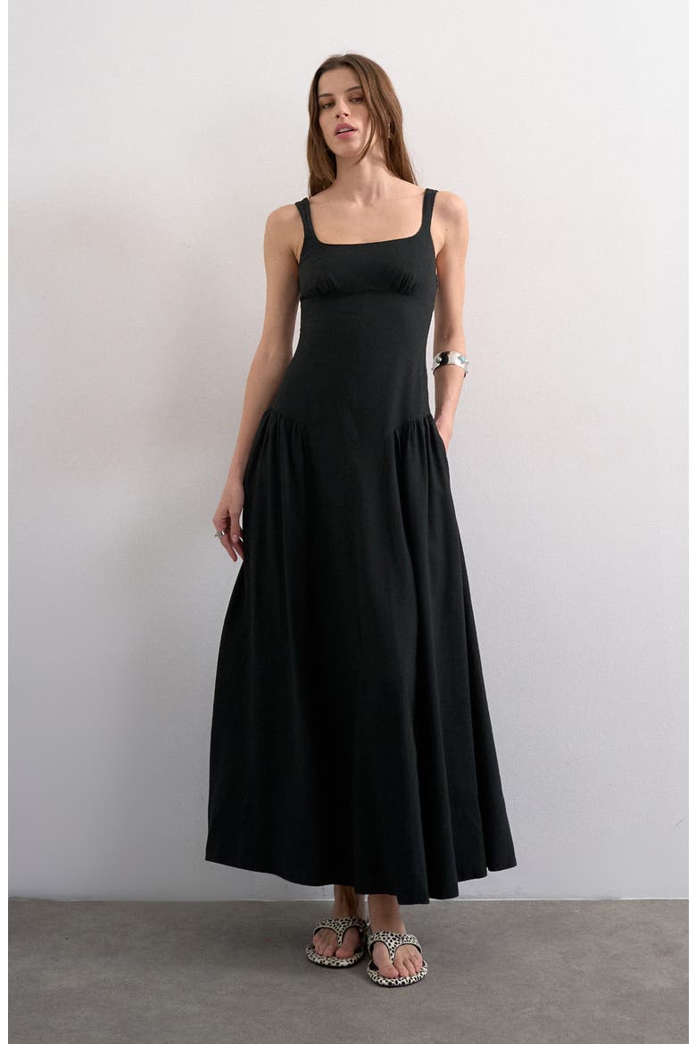Gathered Fit & Flare Maxi Dress, Main, color, BLACK