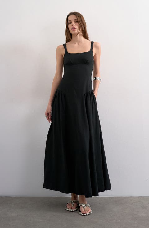 Gathered Fit & Flare Maxi Dress