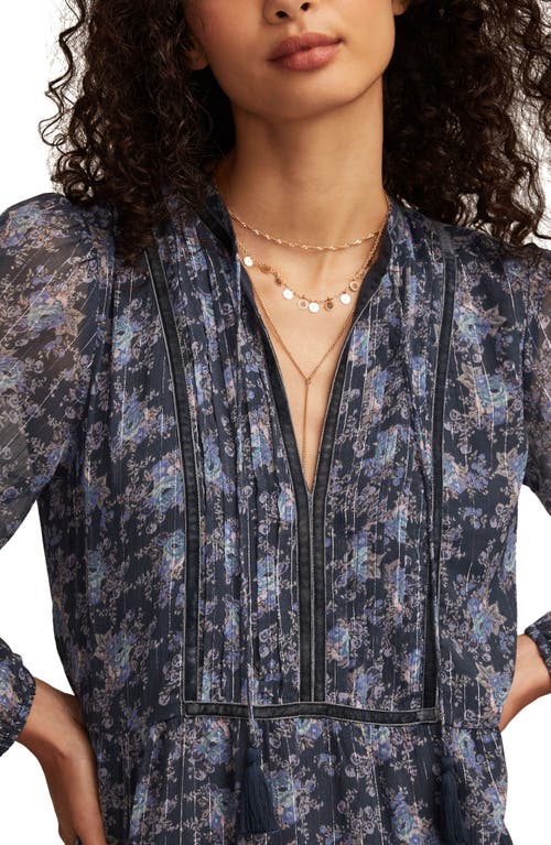 Lucky Brand Floral Print Long Sleeve Maxi Dress In Blue