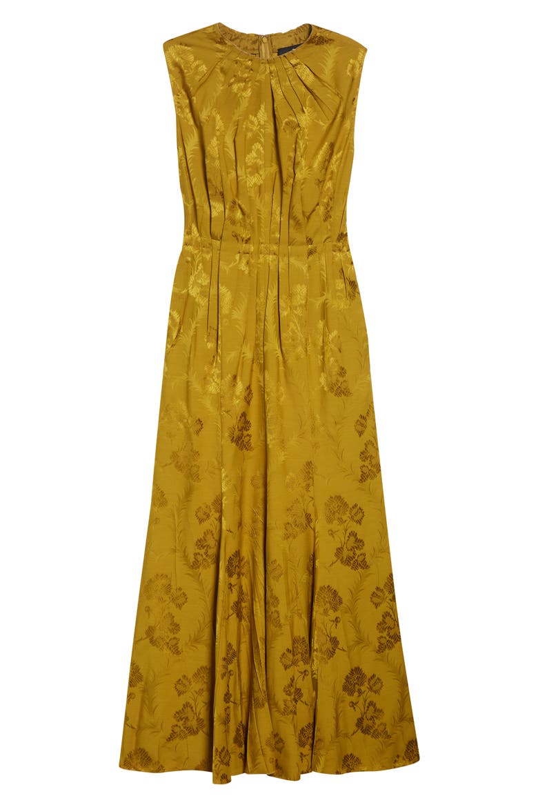 Leafy Jacquard Sleeveless Midi Dress, Alternate, color, SENAPE