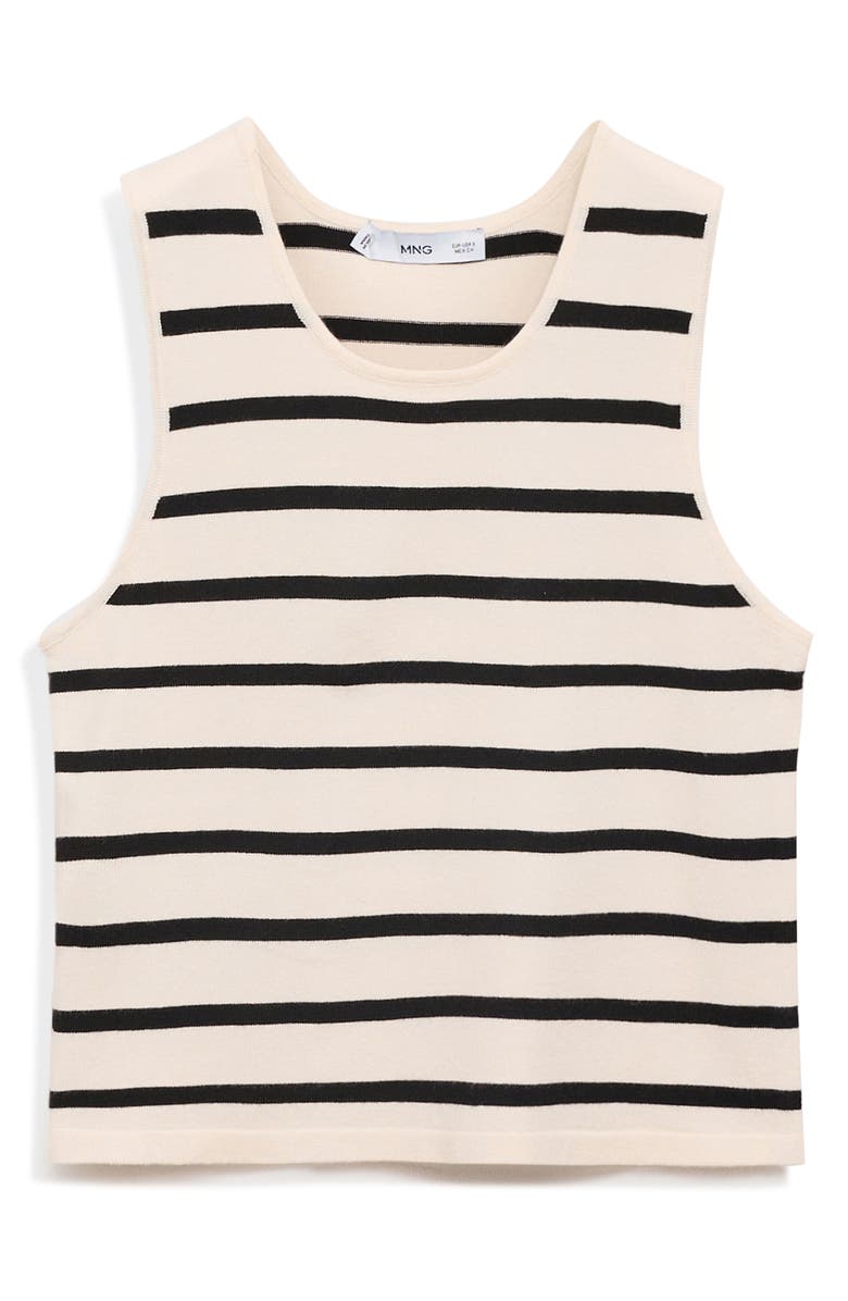 MANGO Stripe Knit Crop Tank, Alternate, color, Black