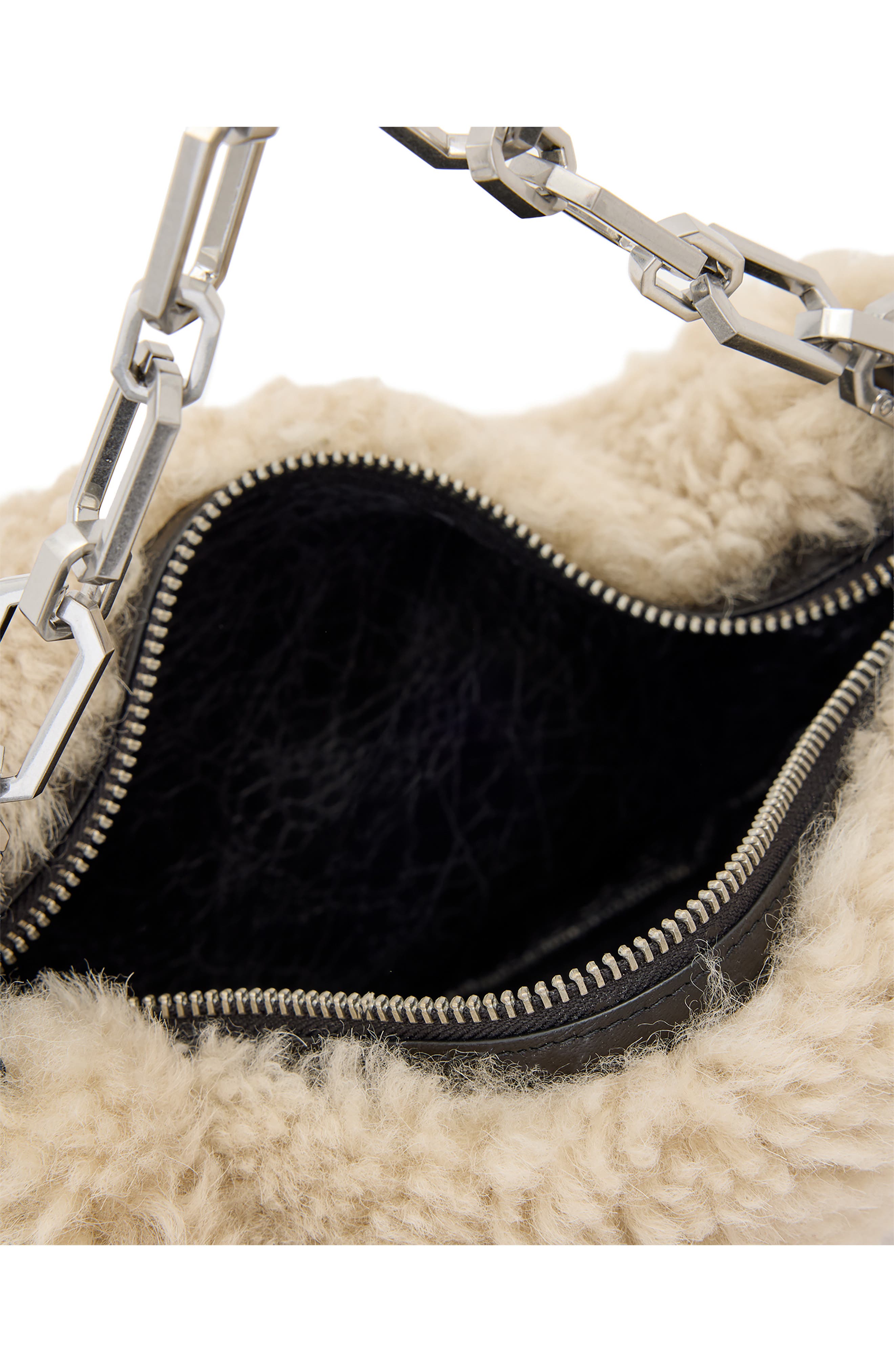 AllSaints Madea Mini Genuine Shearling Clutch Bag, Alternate, color, 