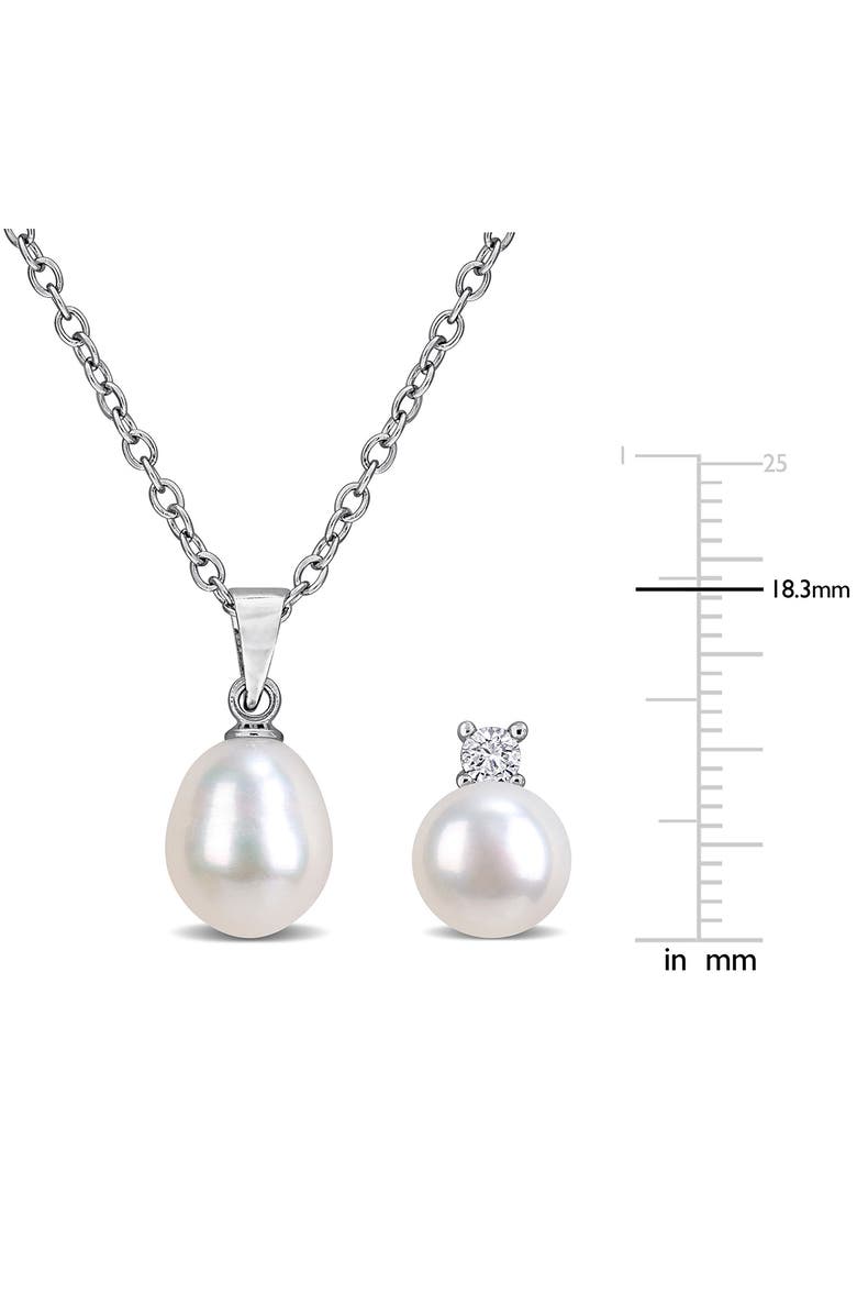 DELMAR Cubic Zirconia & Cultured Pearl Pendant Necklace & Stud Earrings Set, Alternate, color,