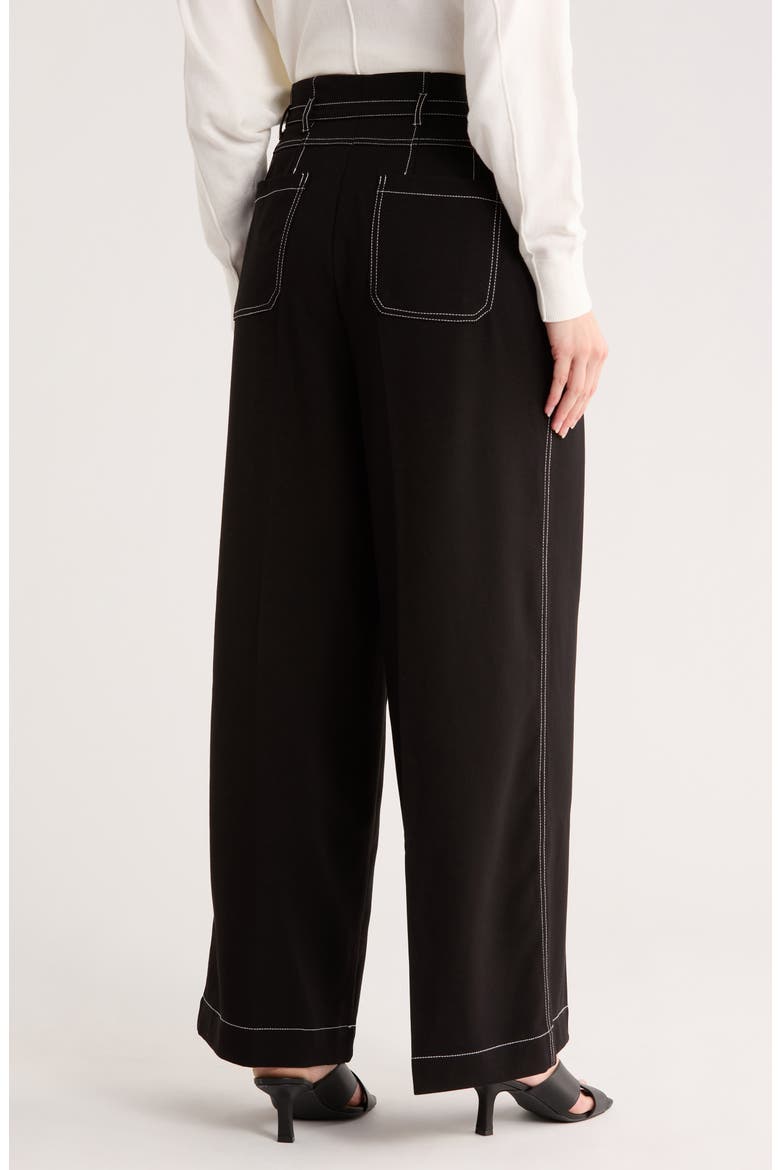 Topstitch Paperbag Pants, Alternate, color, BLACK/ IVORY