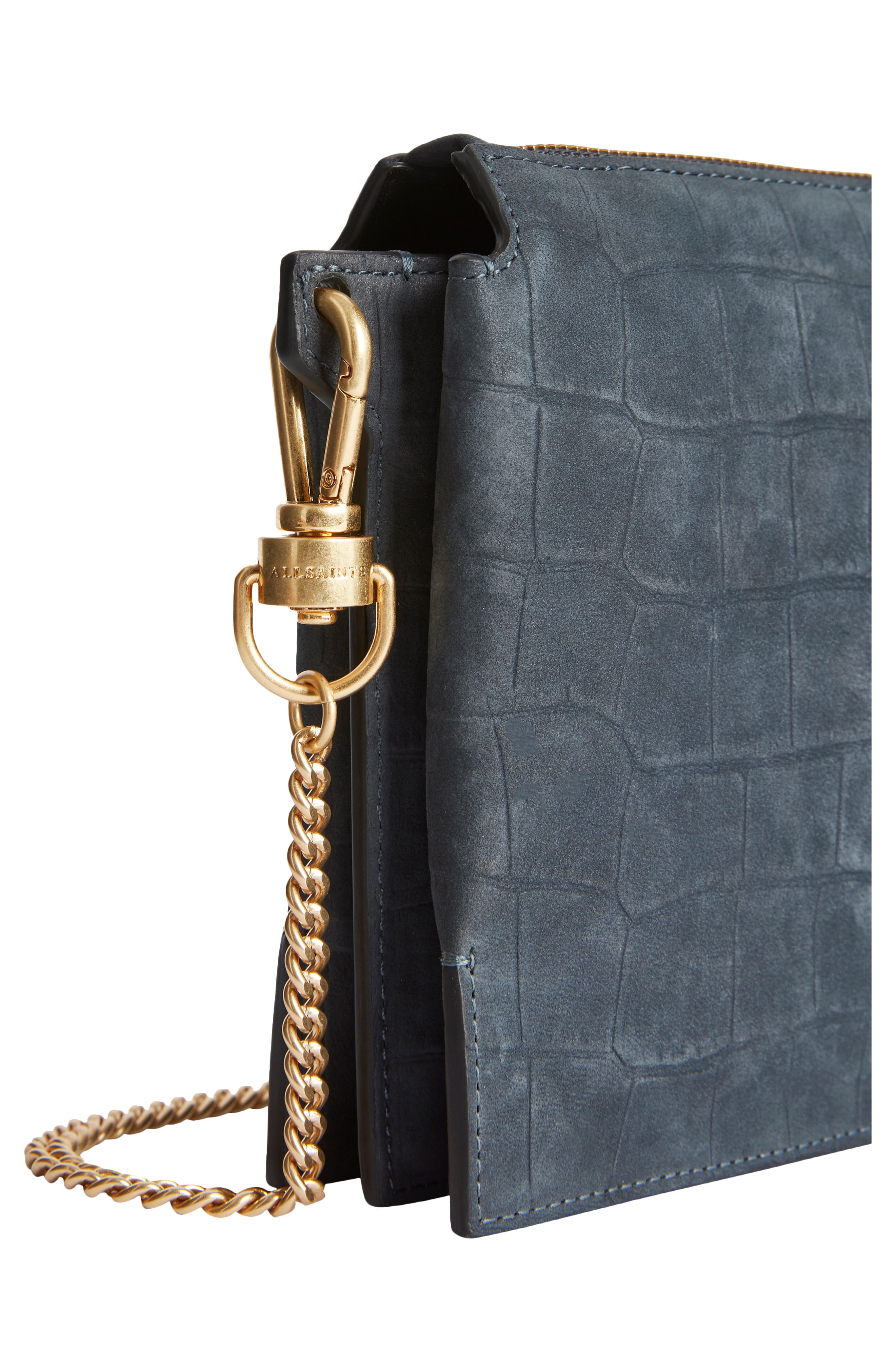 Fletcher Croc Embossed Leather Crossbody Bag, Alternate, color, PETROL BLUE