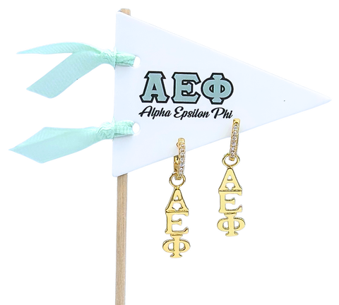 Alpha Epsilon Phi Greek Letter Huggie + Charm Earrings
