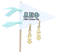 Color Shout Alpha Epsilon Phi Greek Letter Huggie + Charm Earrings