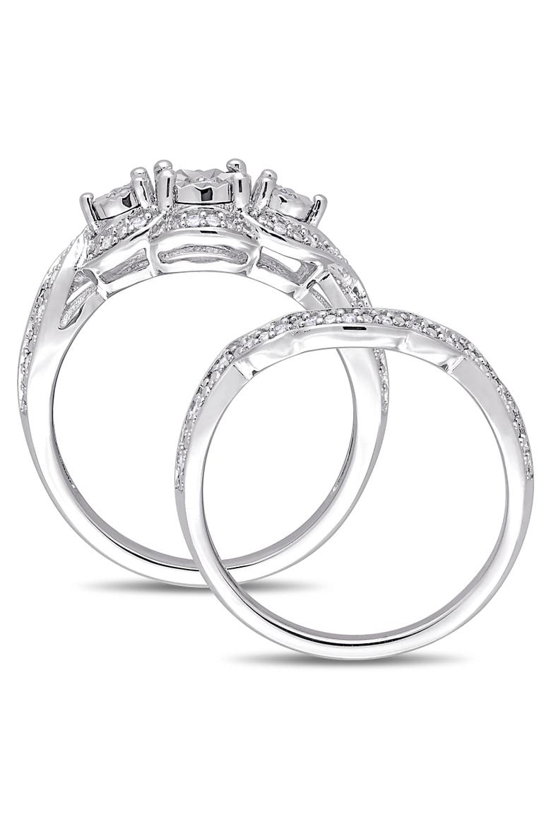 Diamond 3-Stone Bridal Ring Set, Alternate, color, Sterling Silver