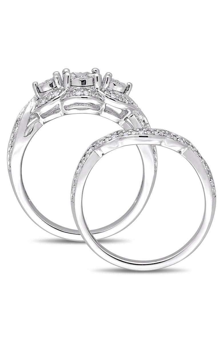 Julianna B. Diamond 3-Stone Bridal Ring Set, Alternate, color, Sterling Silver