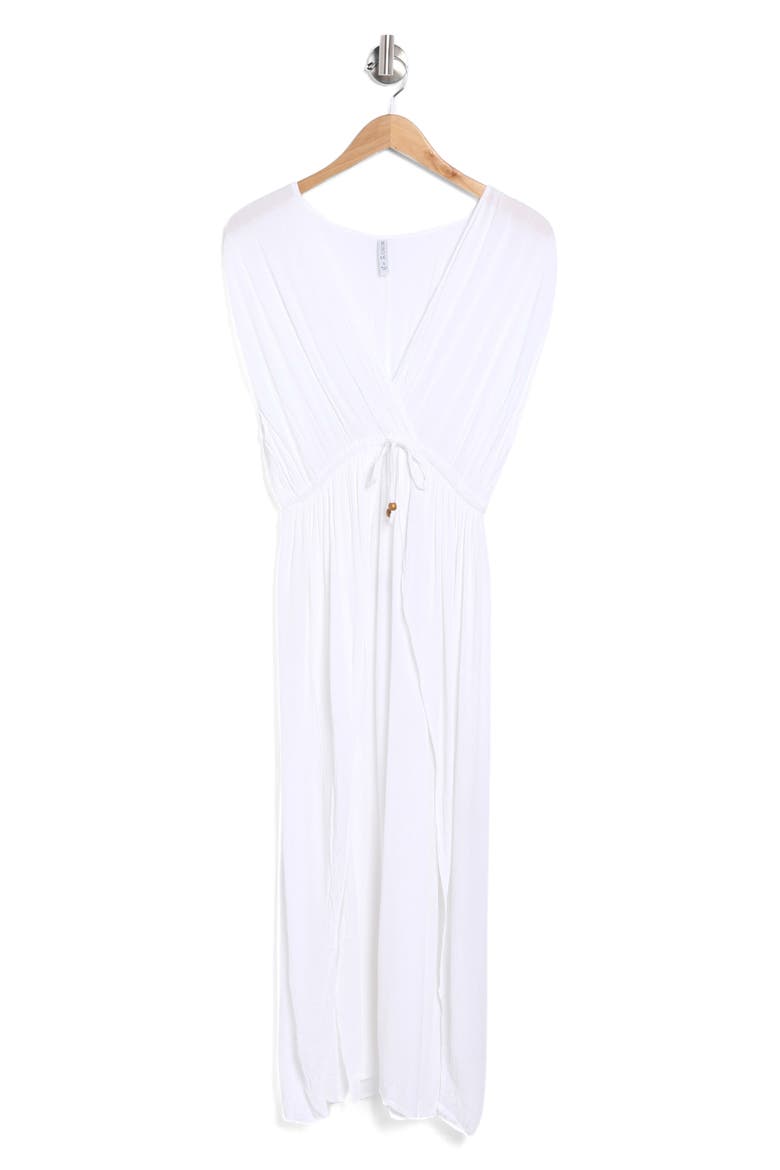 V-Neck Front Tie Cover-Up Maxi Dress, Alternate, color, WHITE